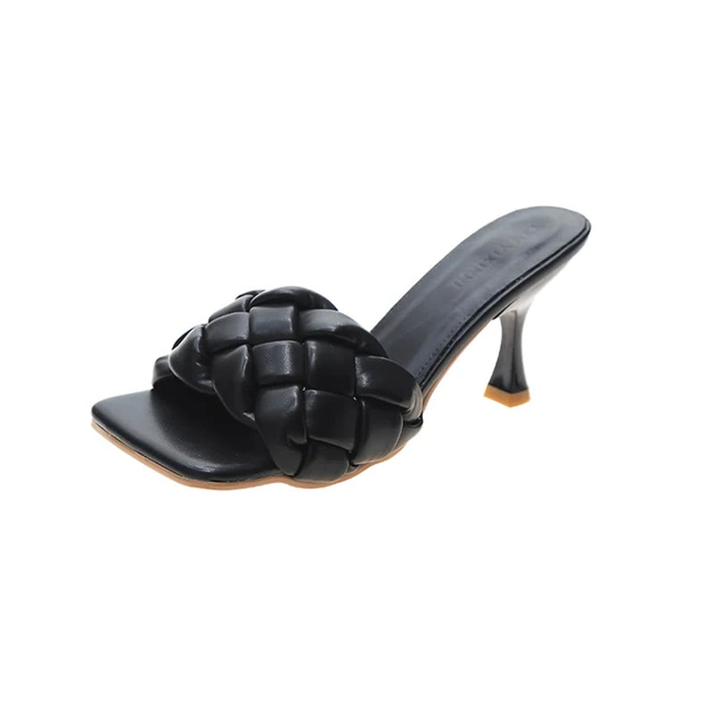 Luxury Slides Women 8Cm High Heels Mules Fetish Pumps Individual Weave Leisure Blue Office Ladies Prom Slippers Women'S Shoes