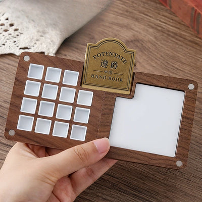 Travel Portable Empty Walnut Watercolor Palette Set Magnetic Clip 15 Grid Paint Box Student Sketching Painting Art Supplies